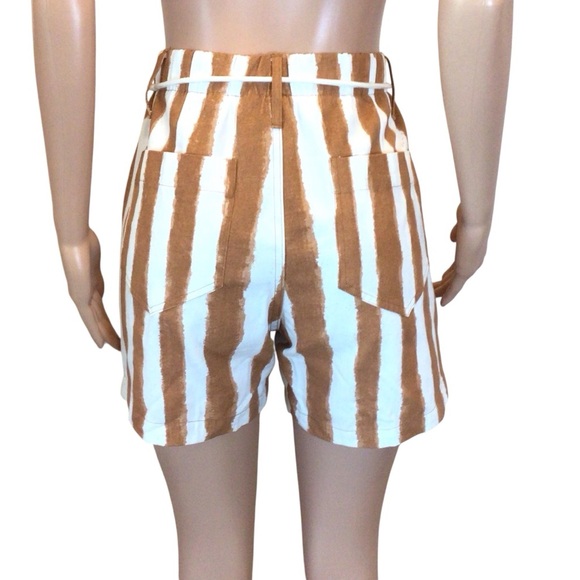 Easel Los Angeles Women’s Striped High Rise Shorts Brown White Tie Belt Medium - Picture 5 of 7